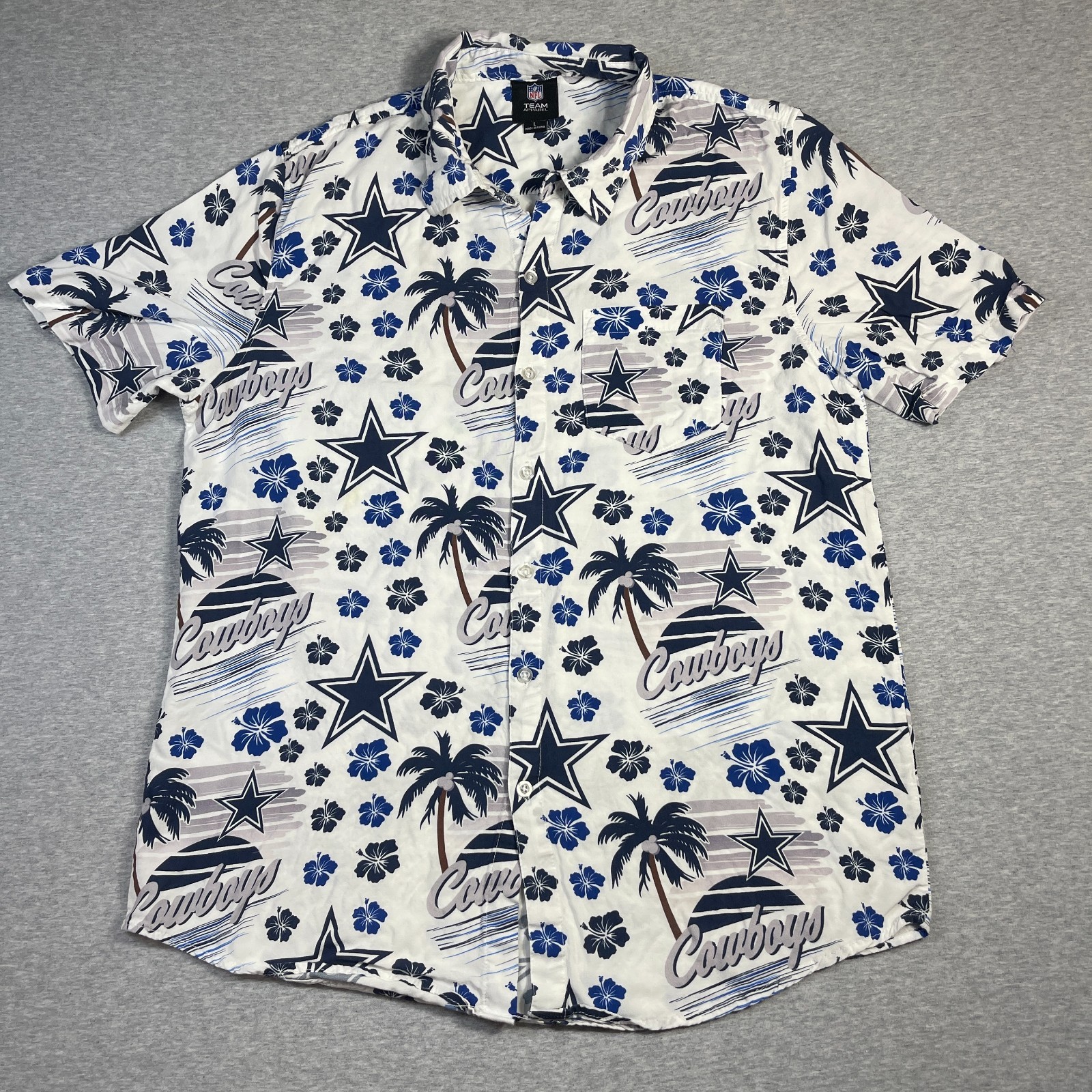 NFL Dallas Cowboys Hawaiian Shirt Mens Large L White Blue Viscose Floral Button