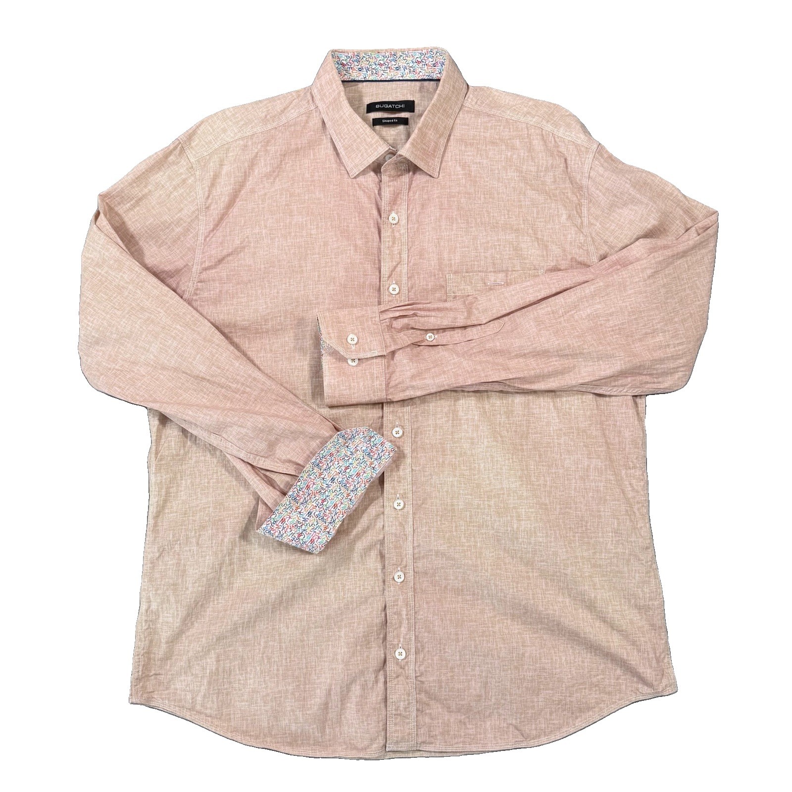BUGATCHI Shaped Fit Men’s XL peach Solid Cotton Woven Long Sleeve Button-Up