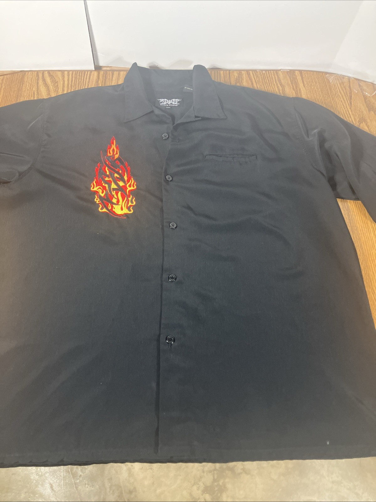 Men’s Black Dragonfly button front shirt with Red Flames Size XXXL