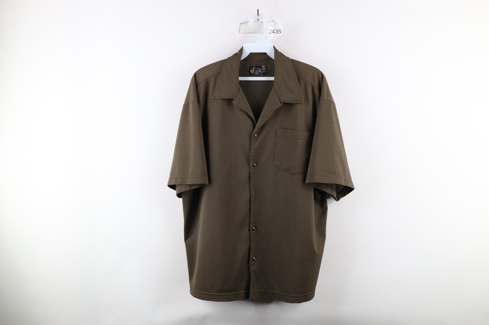 Vintage 90s Streetwear Mens Large Geometric Knit Short Sleeve Button Shirt Brown