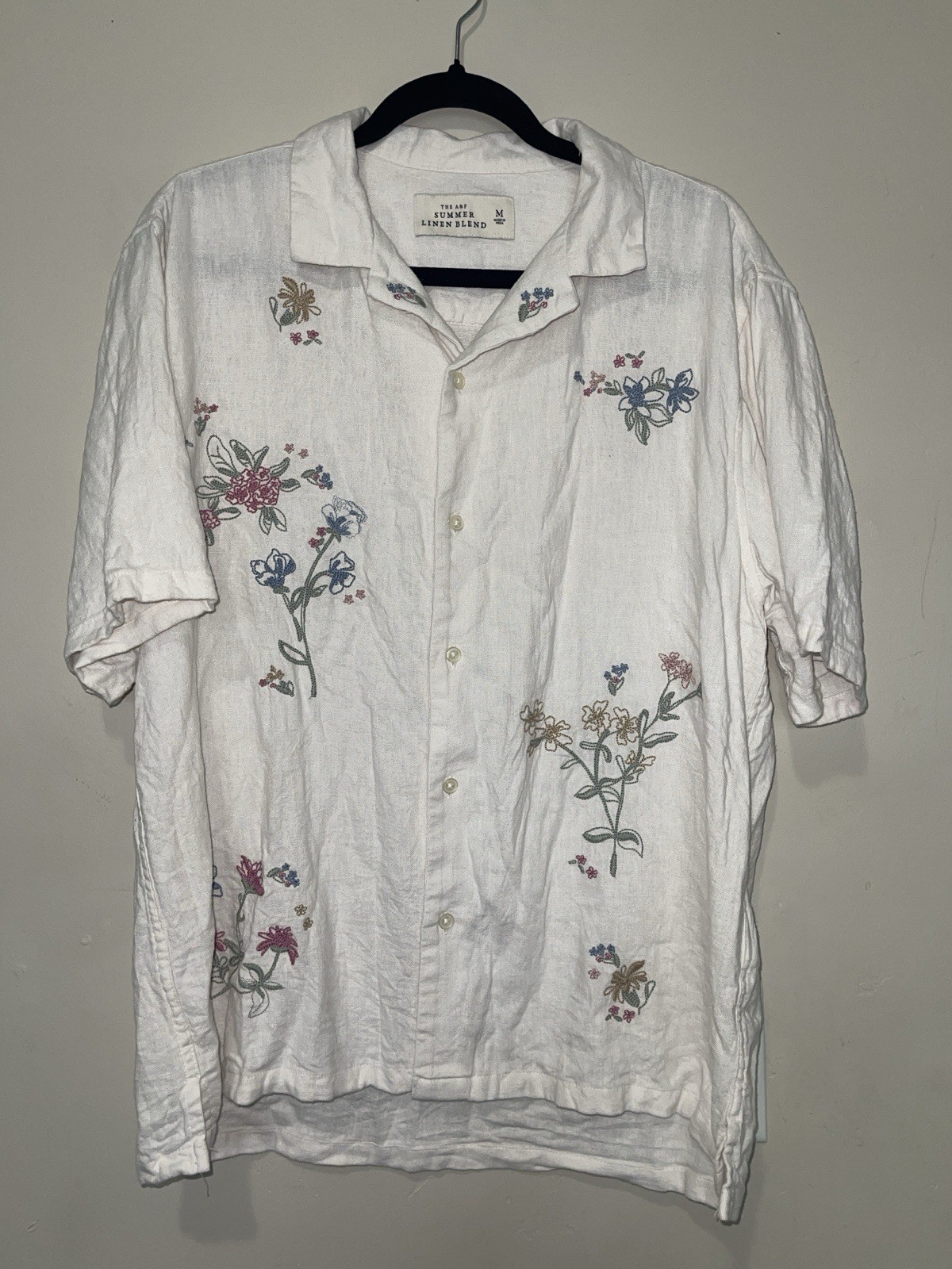 Abercrombie & Fitch A&F Men’s Summer Linen Blend Floral Embroidered Shirt M