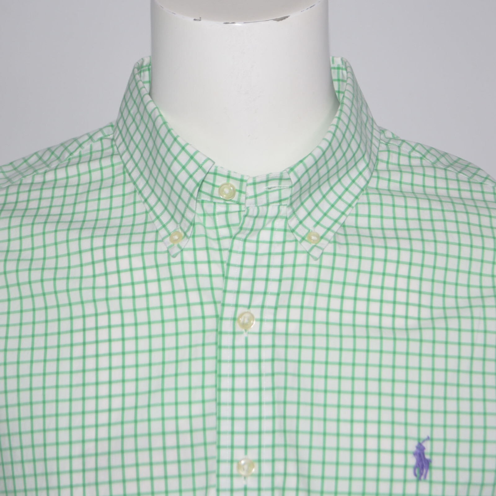 POLO RALPH LAUREN Slim Fit Green White Long Sleeve Cotton Casual Shirt Sz XL
