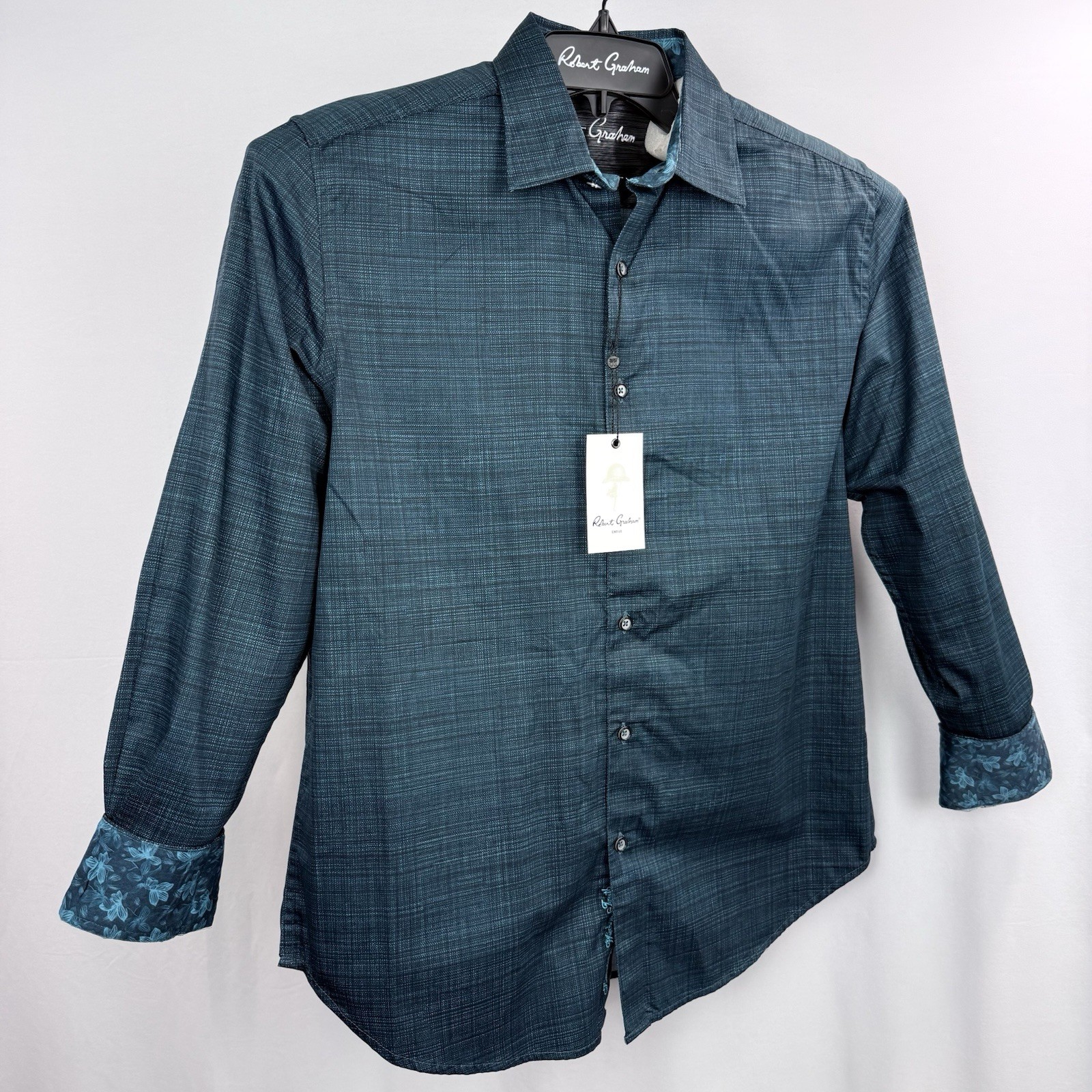 Robert Graham Button-Up Shirt Mens XL Crosshatch Vibrant Flip Cuff Cotton LS NEW