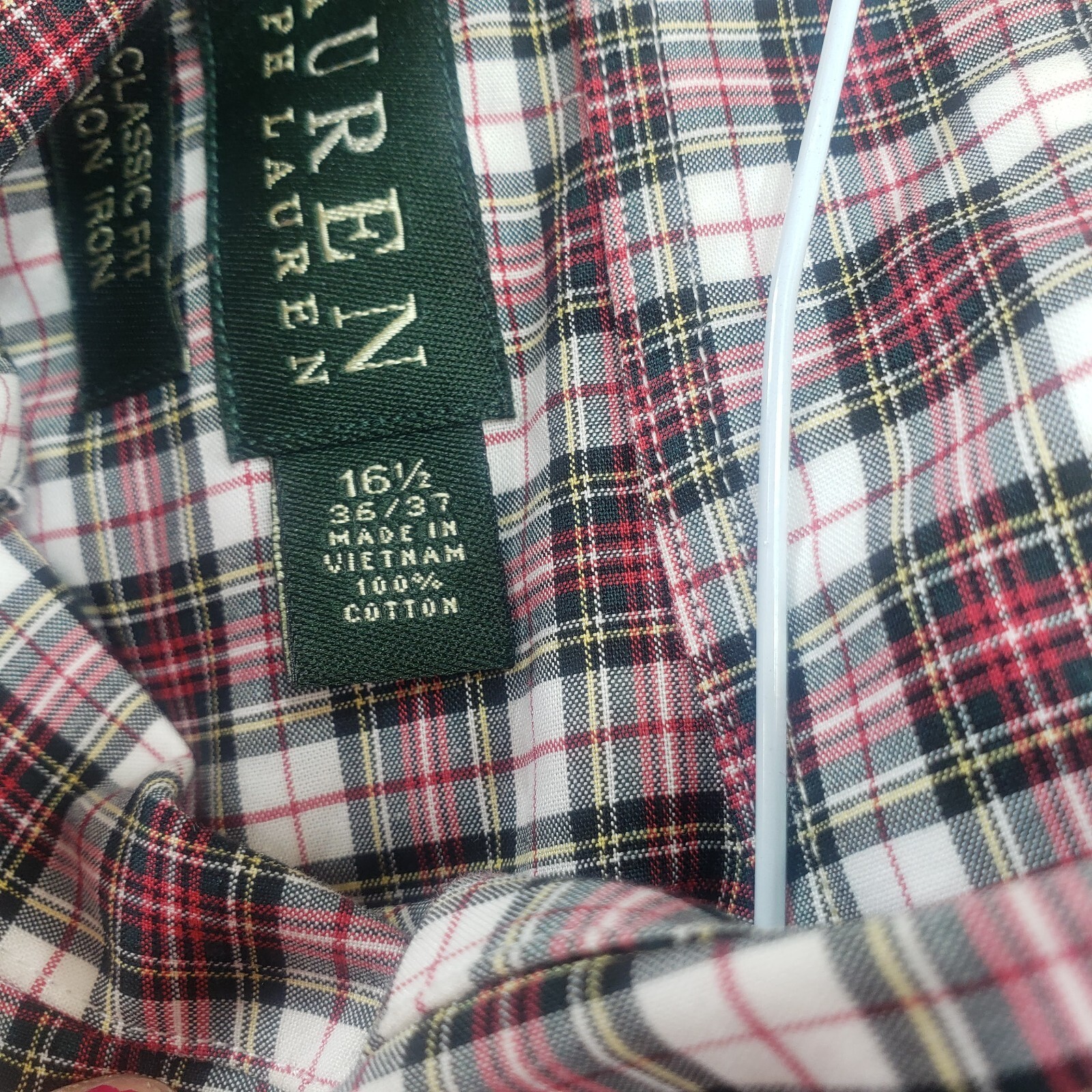 Ralph Lauren Shirt 16.5 Red Green Plaid Button Down None Iron 36/37