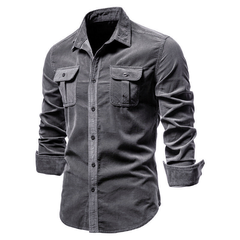 Men’s Shirt Autumn Warm Cotton Corduroy Slim Fit Casual Shirt Long Sleeve Jacket