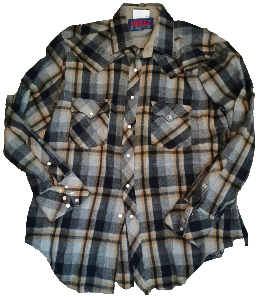 Ponderosa Western Flannel Shirt Mens Large Gray Plaid Long Sleeve Pearl Snap