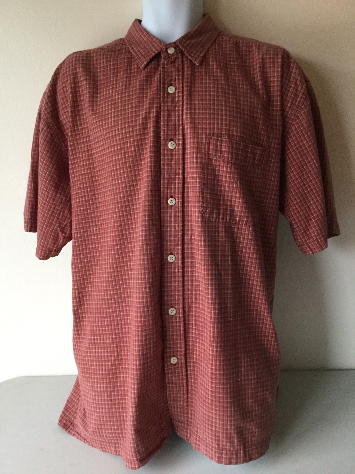 American Outpost Mens Button Up Shirt Large Red Plaid Short Sleeve