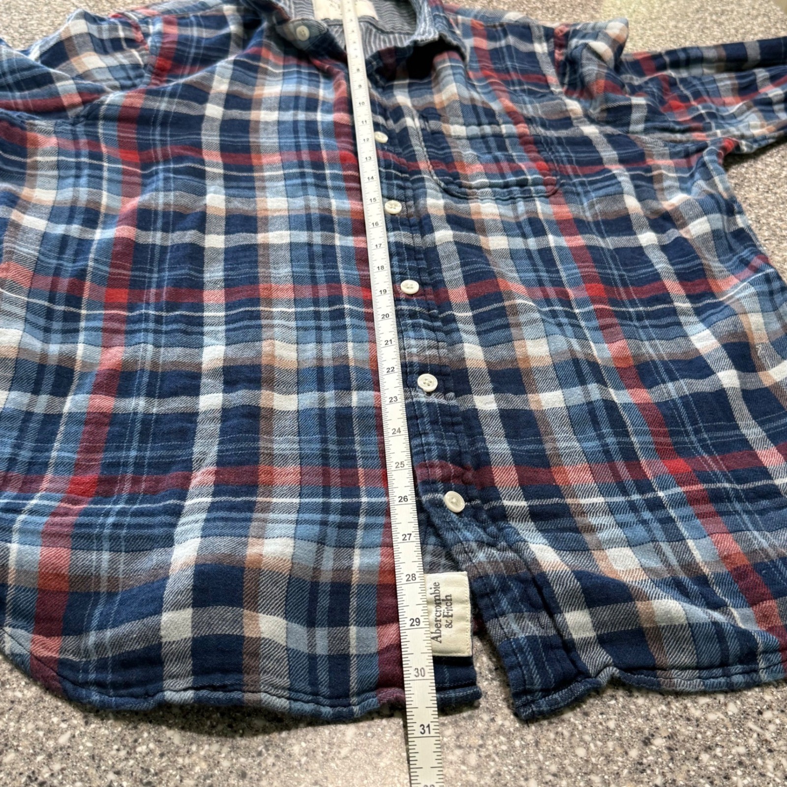 Abercrombie & Fitch Muscle Fit Plaid Flannel Shirt Mens XXL Blue Red Long Sleeve