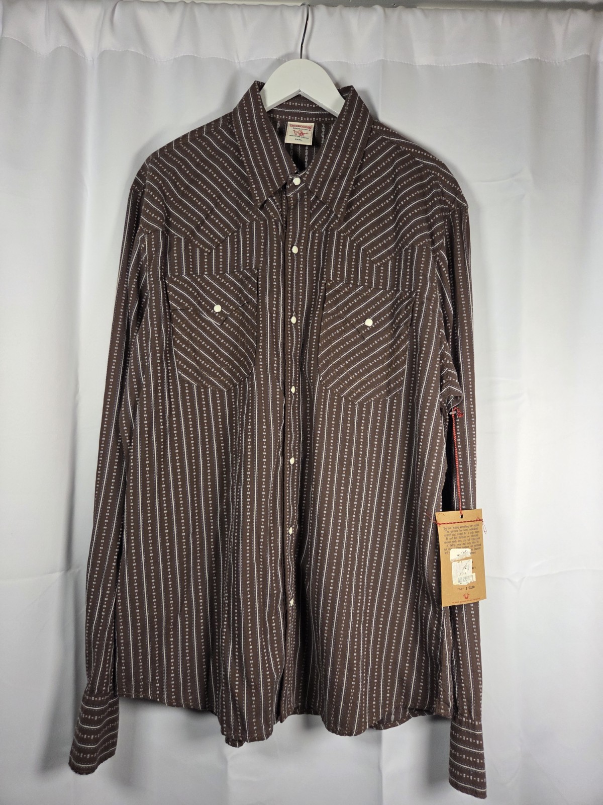 True Religion NEW Men’s 3XL Brown Western Snap Front Long Sleeve Shirt $132