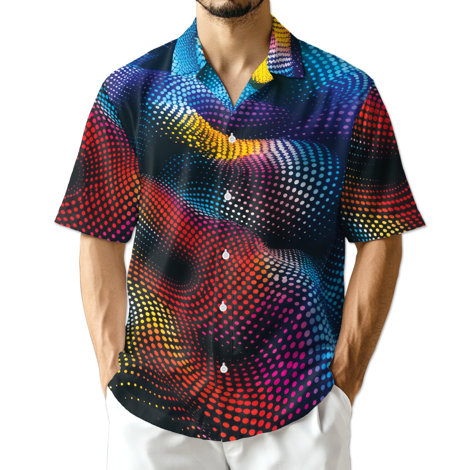 Dynamic Dots Hawaiian Shirt Abstract Pattern Summer Button Up Gift