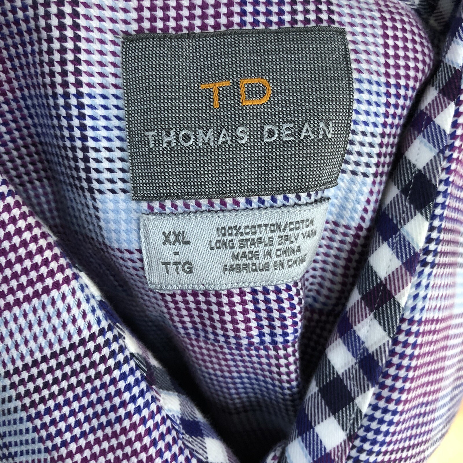 Thomas Dean Button-Up Long Sleeve Shirt Flip Cuff Size 2XL Purple Blue Plaid