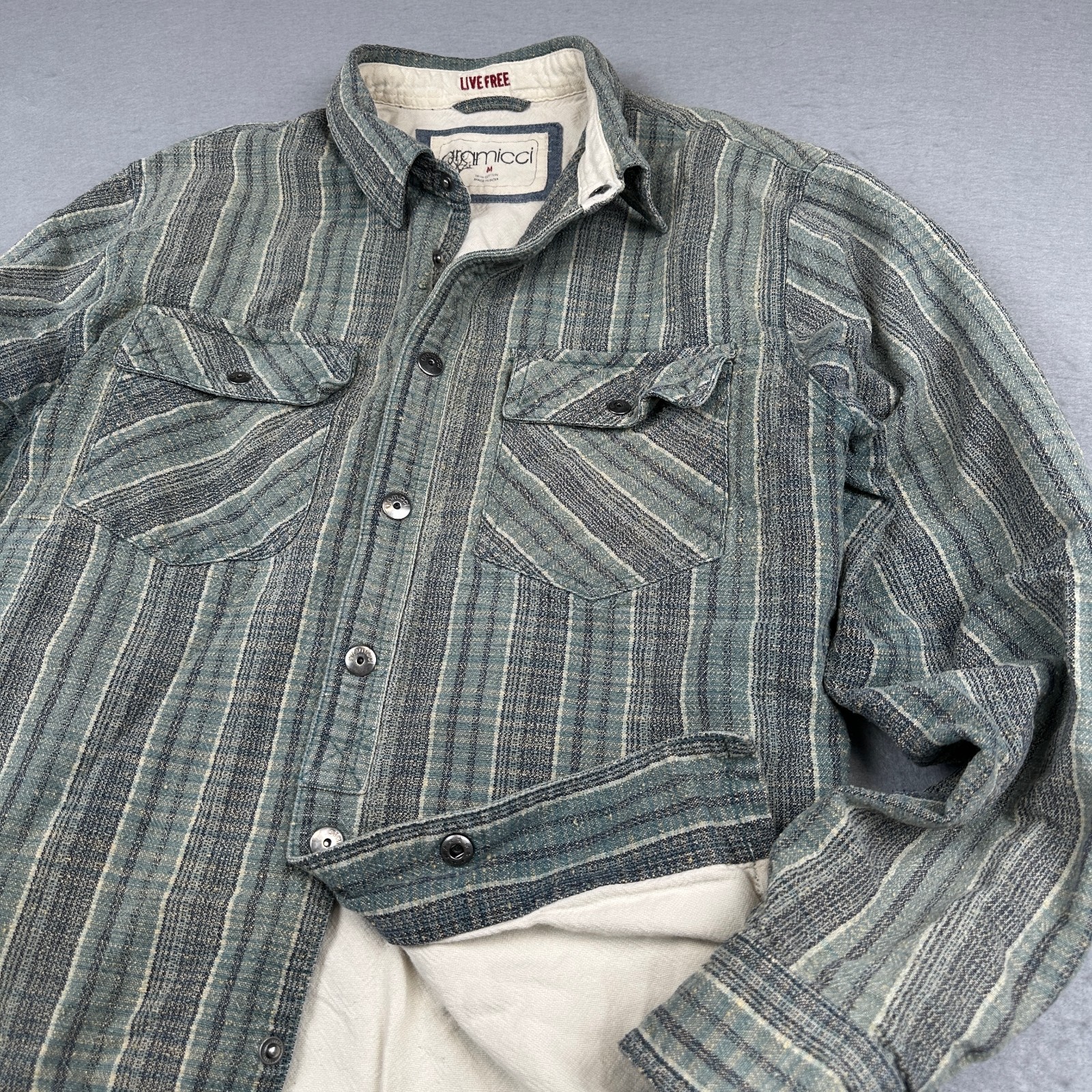 Vintage Gramicci Shirt Mens Medium Striped Textured Basketweave Slub Shacket