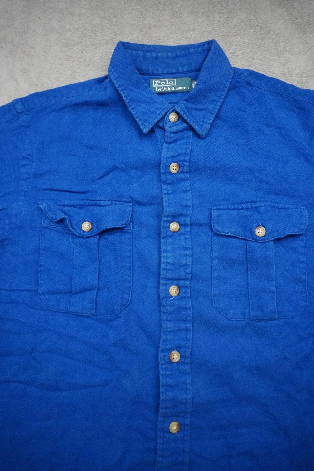 Polo By Ralph Lauren Shirt Mens Medium Blue Solid Cotton Twill Pockets Casual