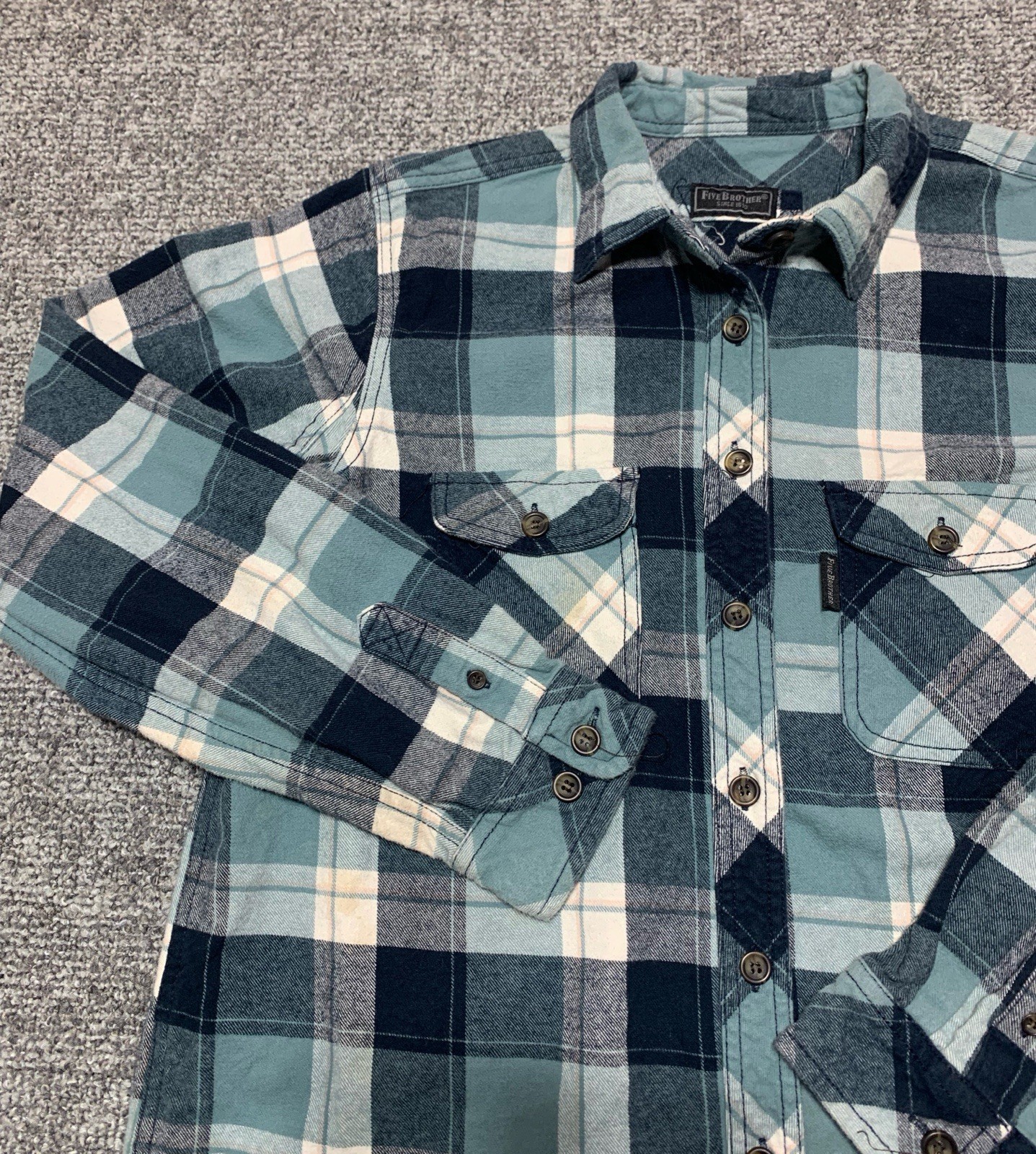 Vtg Five Brother Flannel Shirt Men XLT Tall Green White Plaid 80s 90s RARE