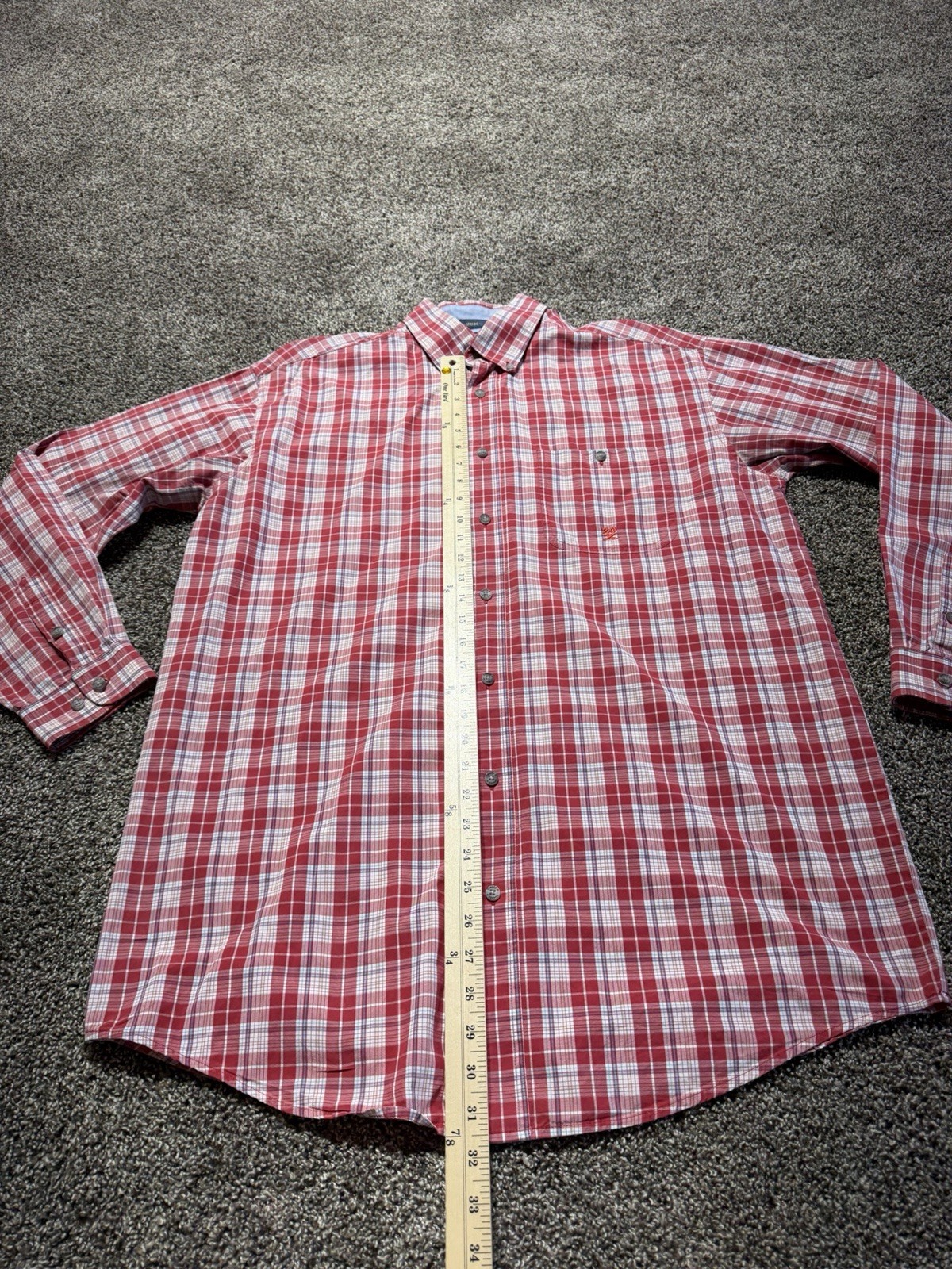 Wrangler 20X Mens Button Down Shirt Large TALL LT Twenty X Red Plaid Western