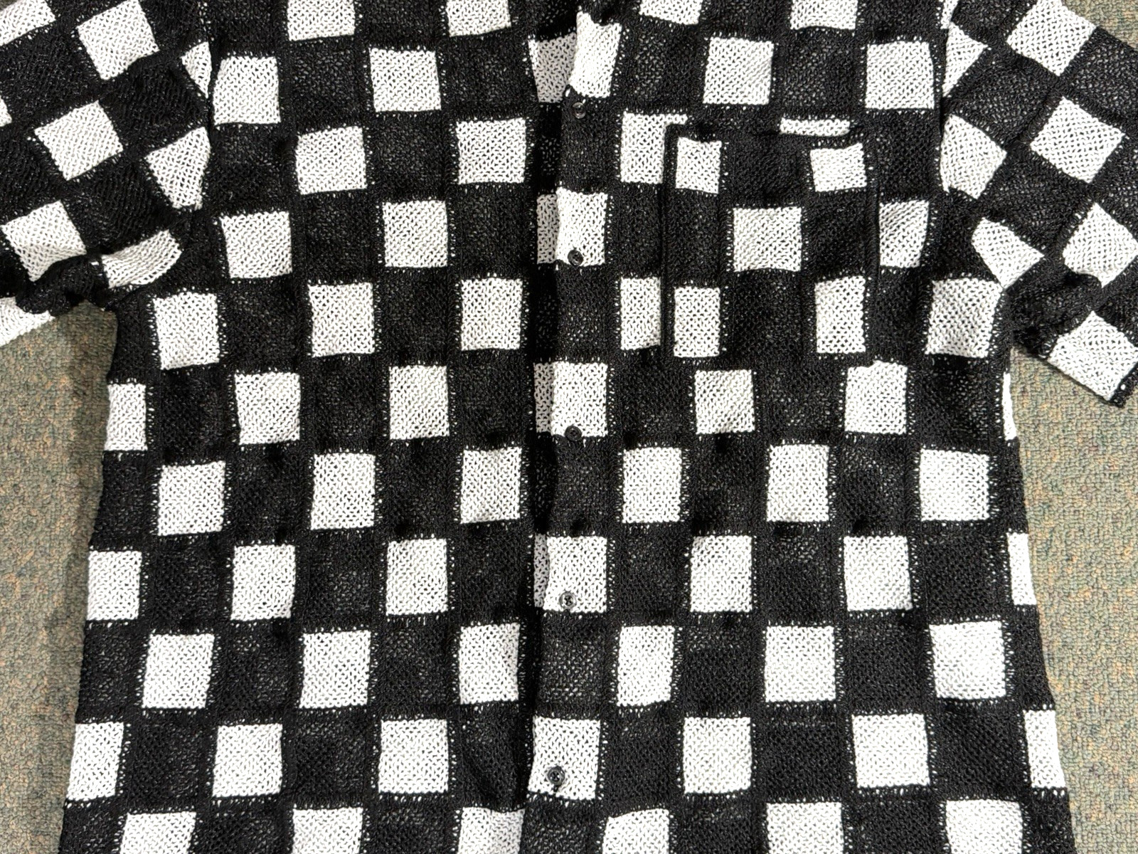 Hugo Boss Egeeno Button Up Shirt Men’s XL Crochet Knit Oversized Black/White