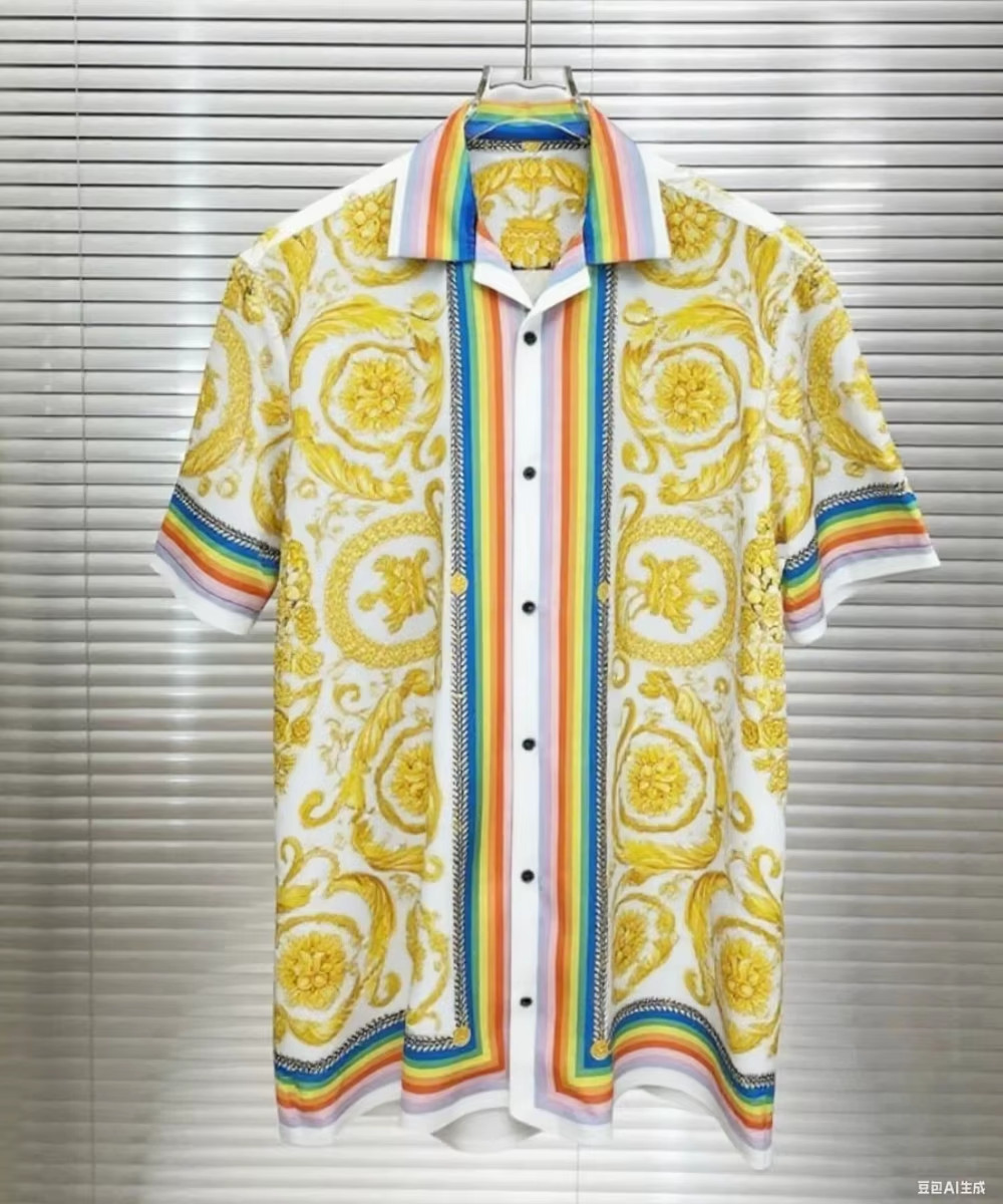 Button Down Shirt Men Luxurious European Silk Dress Shirt Short Sleeve Shirts