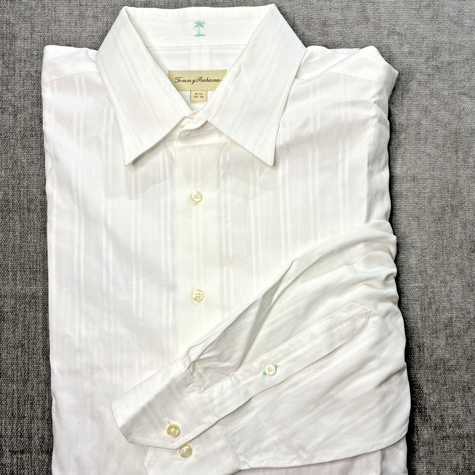 Tommy Bahama Mens 16.5 x 34/35 Cotton Solid White Button Shirt Beach Wedding L/S