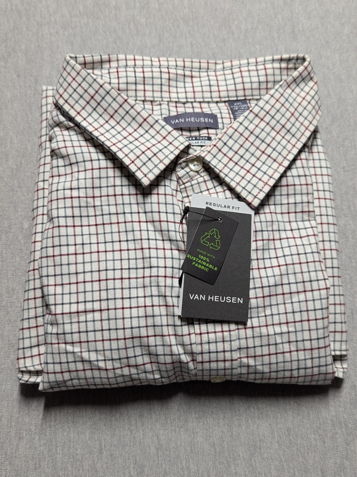 Van Heusen Monument Never Tuck Button Up Shirt Mens 2XL (18-18 1/2) Plaid Twill