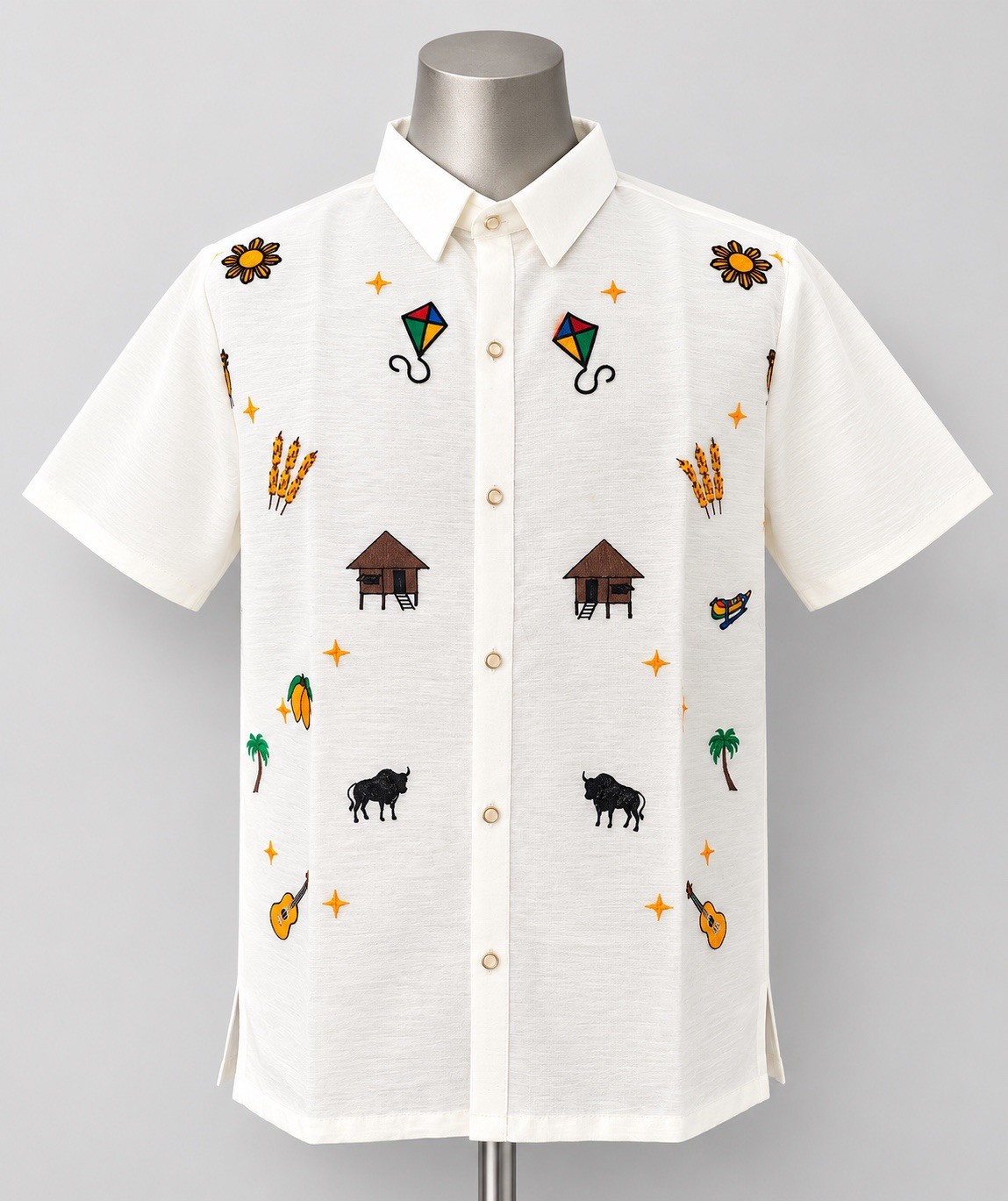 Barong Tagalog Short-Sleeve Embroidered w/Common things&Animals from Philippines