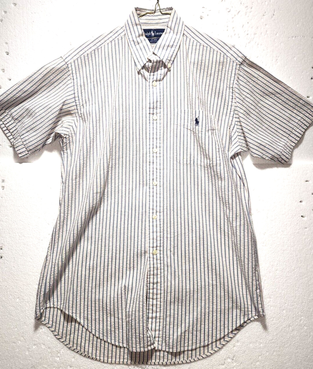 Ralph Lauren Shirt Men White Gray Red Striped Button Up Casual Pony Unknown Size
