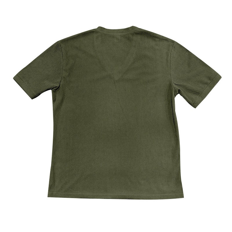 Men’s summer V-neck corduroy short sleeve solid color slim fit casual T-shirt
