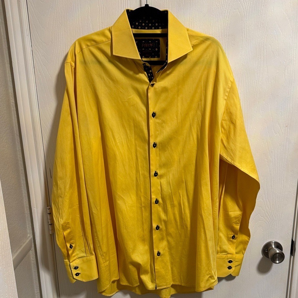AXXESS Long Sleeve Pure Cotton Square Button Down Mens 2XL Yellow Dress Shirt