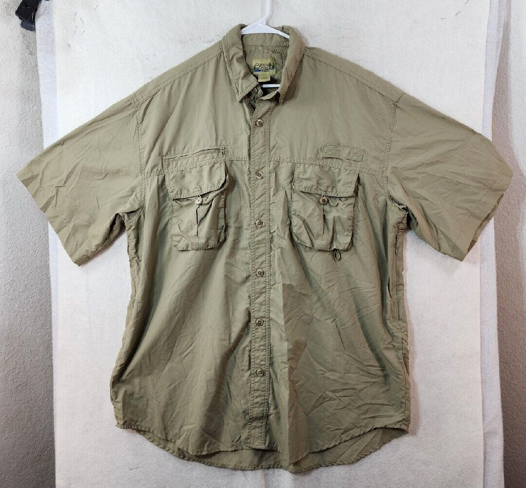 Guide’s Choice Mens XL Beige Short Sleeve Vented Button Up Shirt