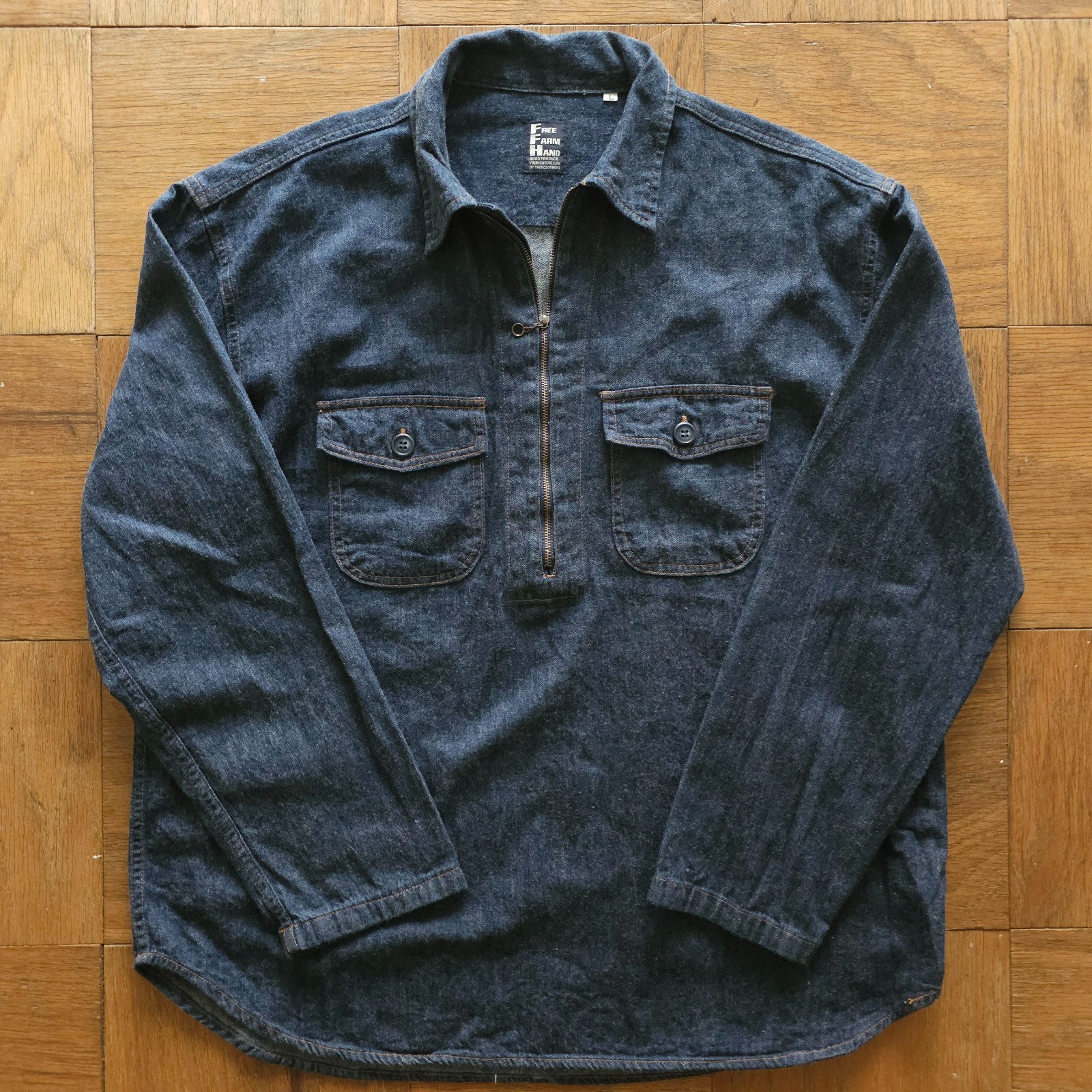LNWOT Free Farm Hand Made in Japan 1/2 Zip Indigo Denim Popover Shirt Large