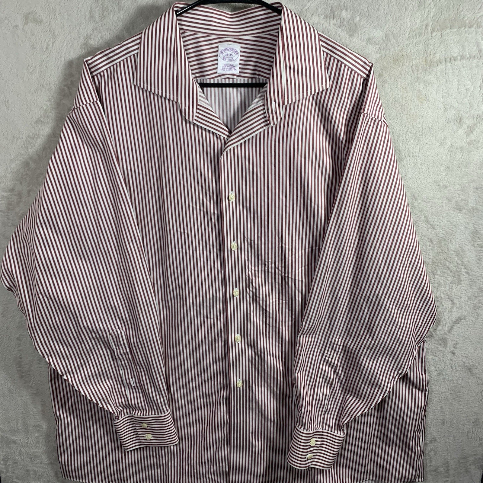 Brooks Brothers Shirt Adult 18-35 Red White Pinstripe Supima Mens 2255