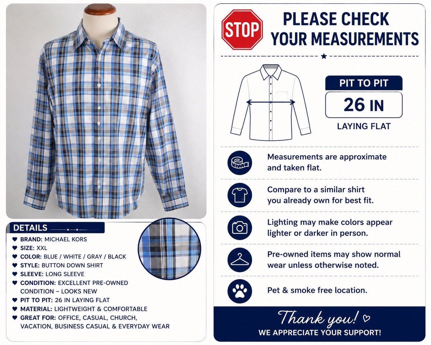 Michael Kors XXL Airsoft Stretch Plaid Shirt – Mens Long Sleeve Y2K Luxury