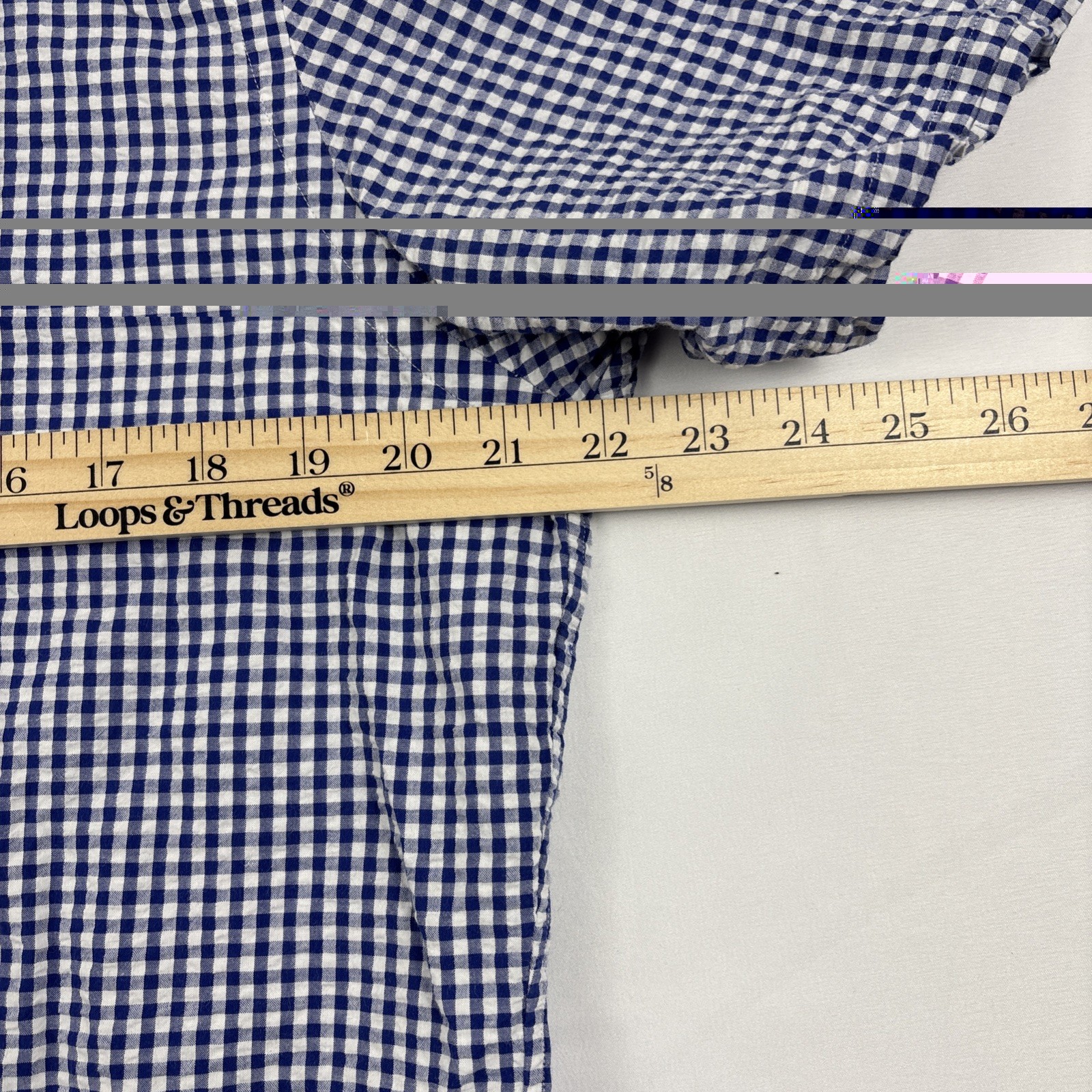 Polo Ralph Lauren Button Down Shirt Large Blue Gingham Seersucker Orange Pony