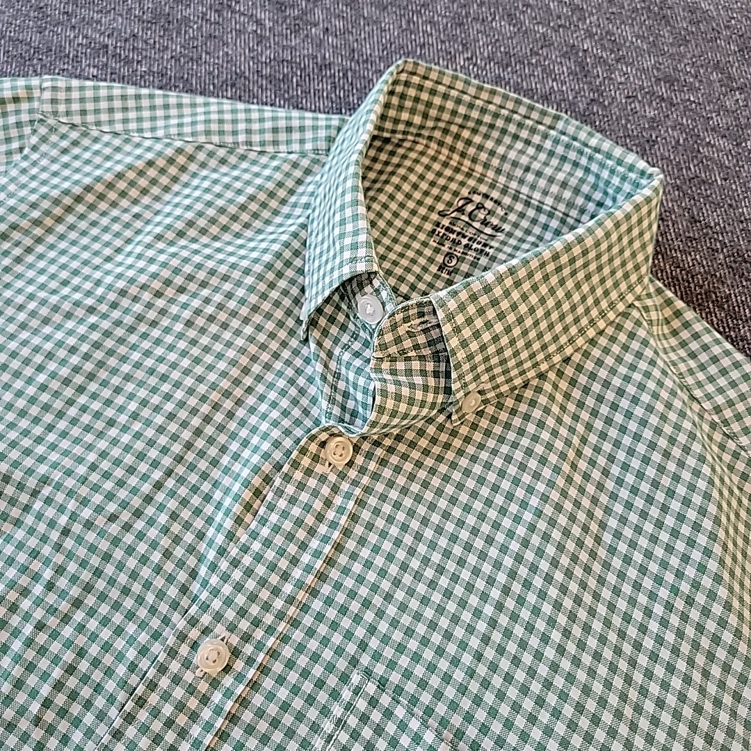 J Crew Lightweight Oxford Cloth Shirt Men’s Small Slim Green Check Gingham