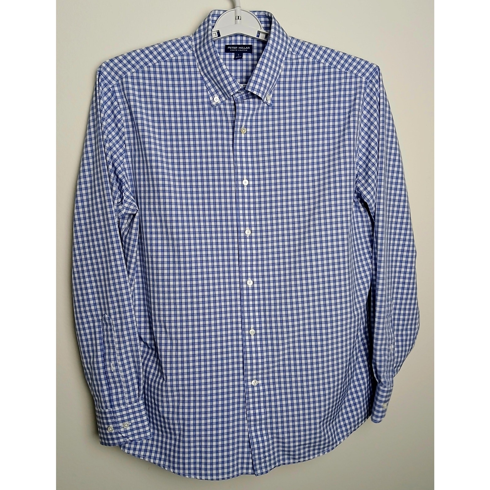 Peter Millar Crown Crafted Shirt Mens Blue White Gingham Check Button Down Dress