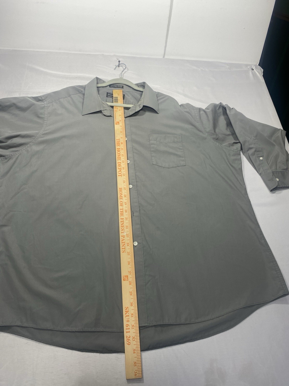 David Taylor Gray Solid Button Front Shirt Pockets Long Sleeve Mens 20 34/35