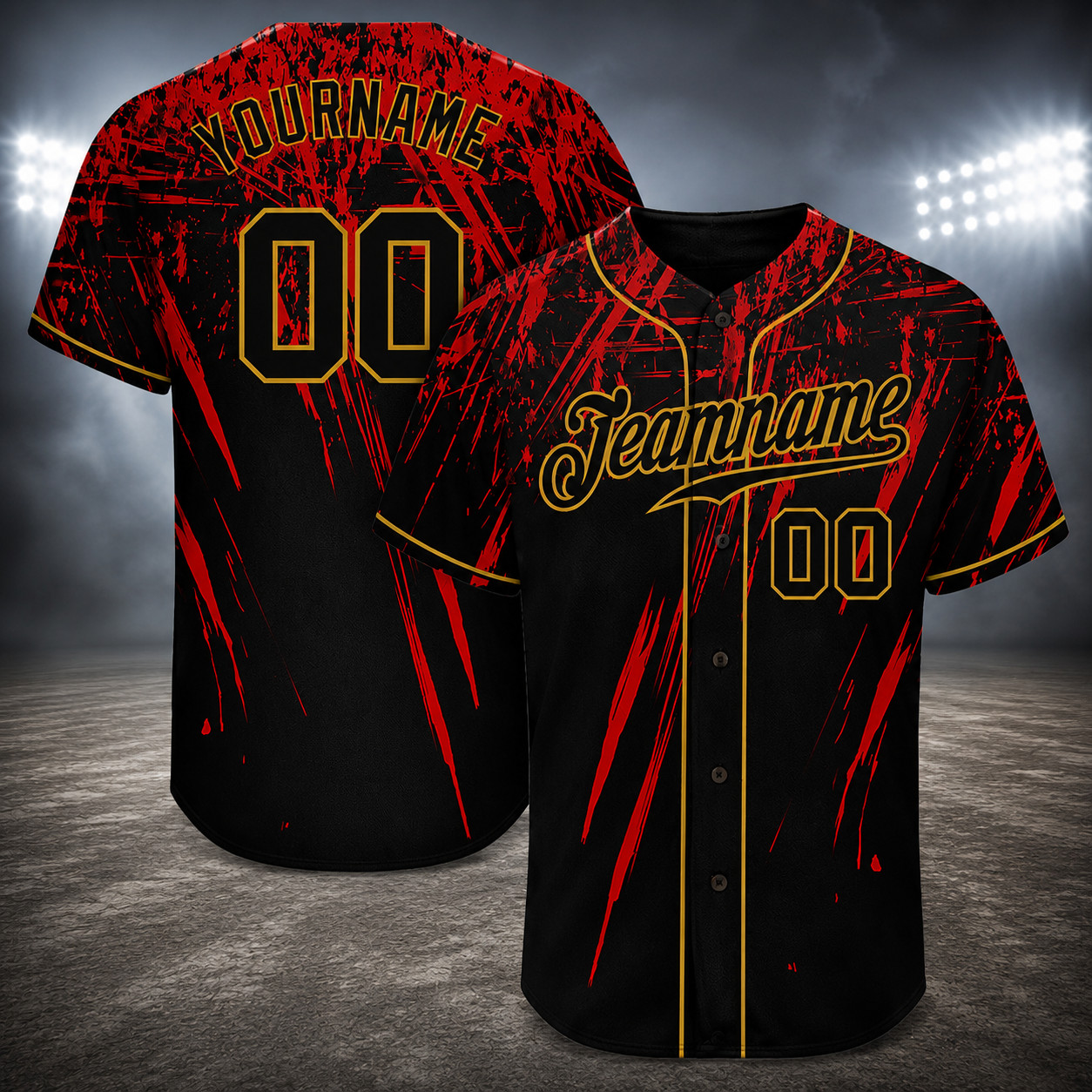 Custom Red Black Splatter Baseball Jersey Personalized Graphic Shirt Gift S-5XL