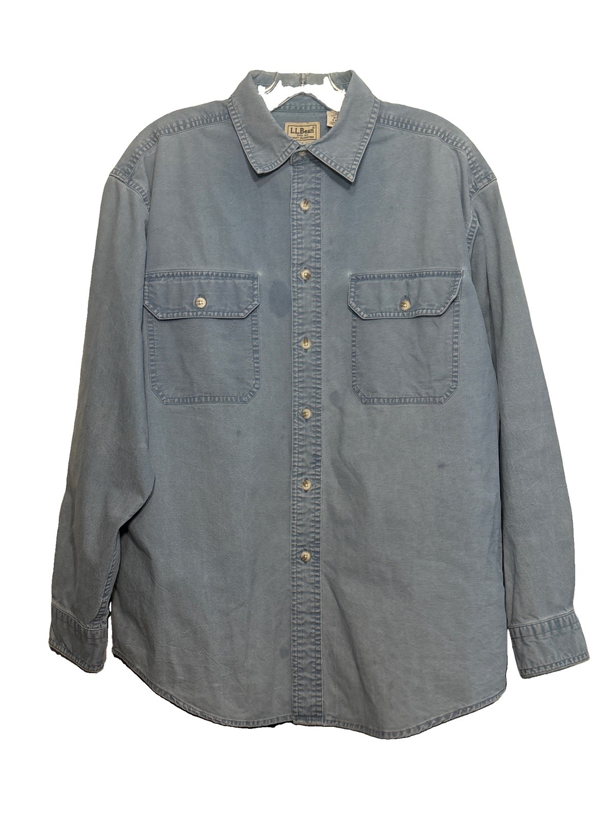LL BEAN Shirt Mens M Sunwashed Canvas Utility Button Up Washed Cotton Blue Vtg
