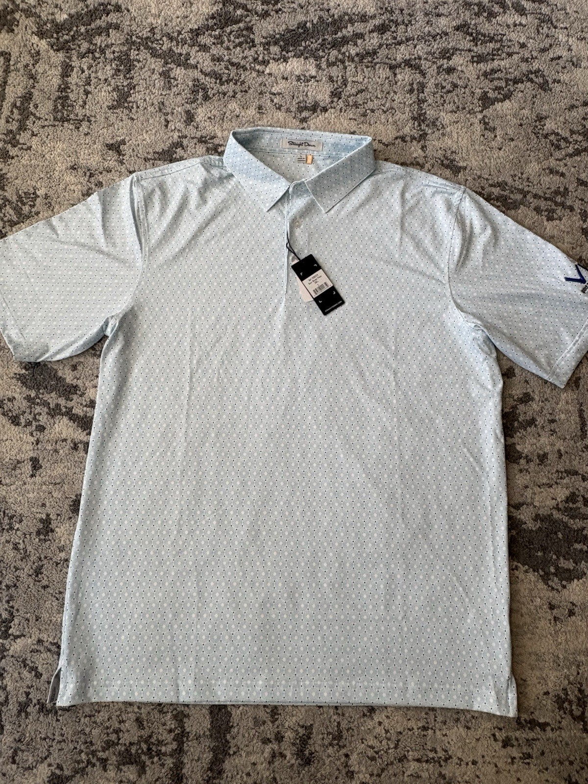 Straight Down Golf Shirt Polo Sun Burst Print L Blue Polyester MSRP $110 Logo