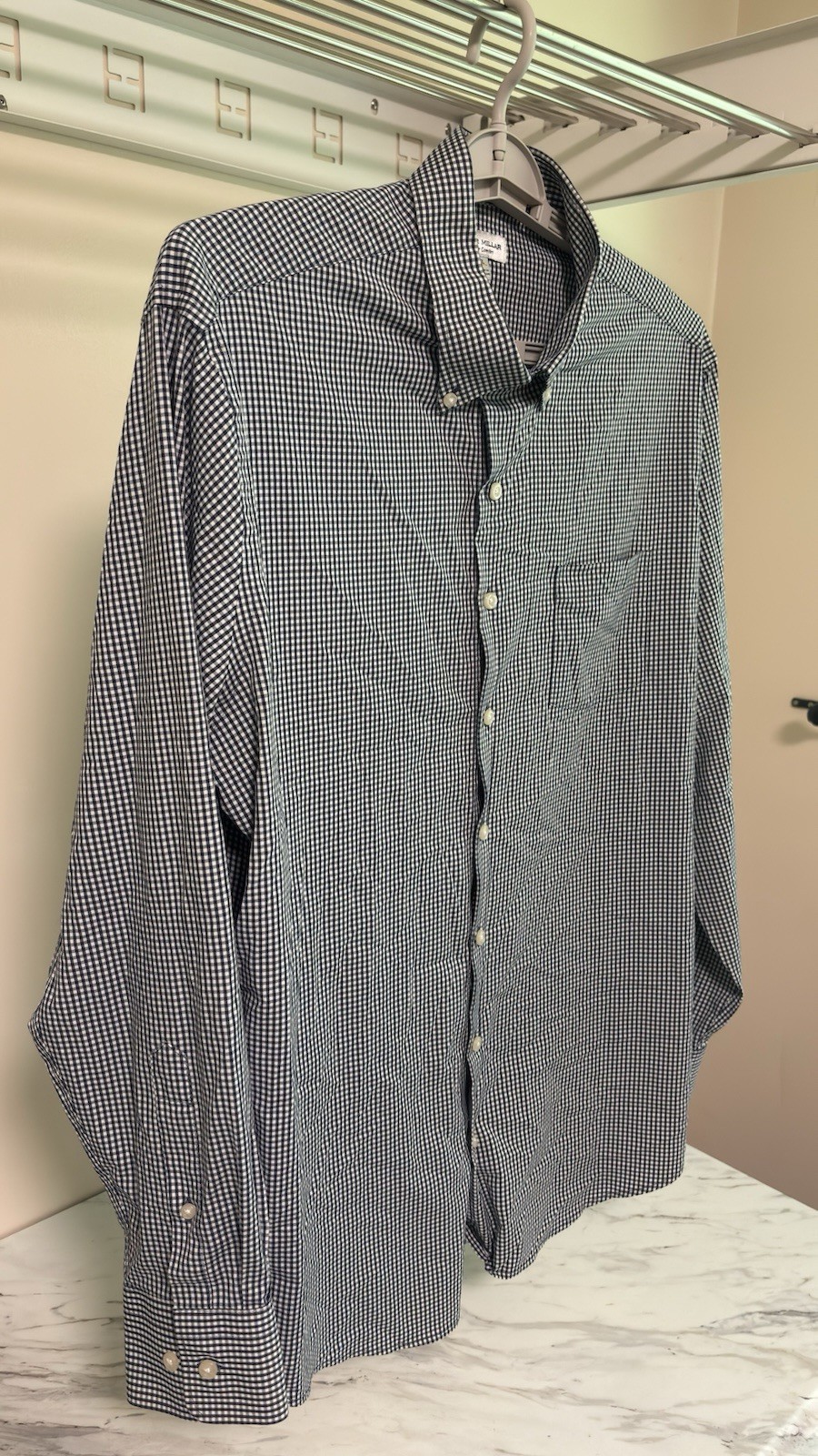 Peter Millar Men’s XL Blue/White Check Stretch Woven Button-Down Button-Up
