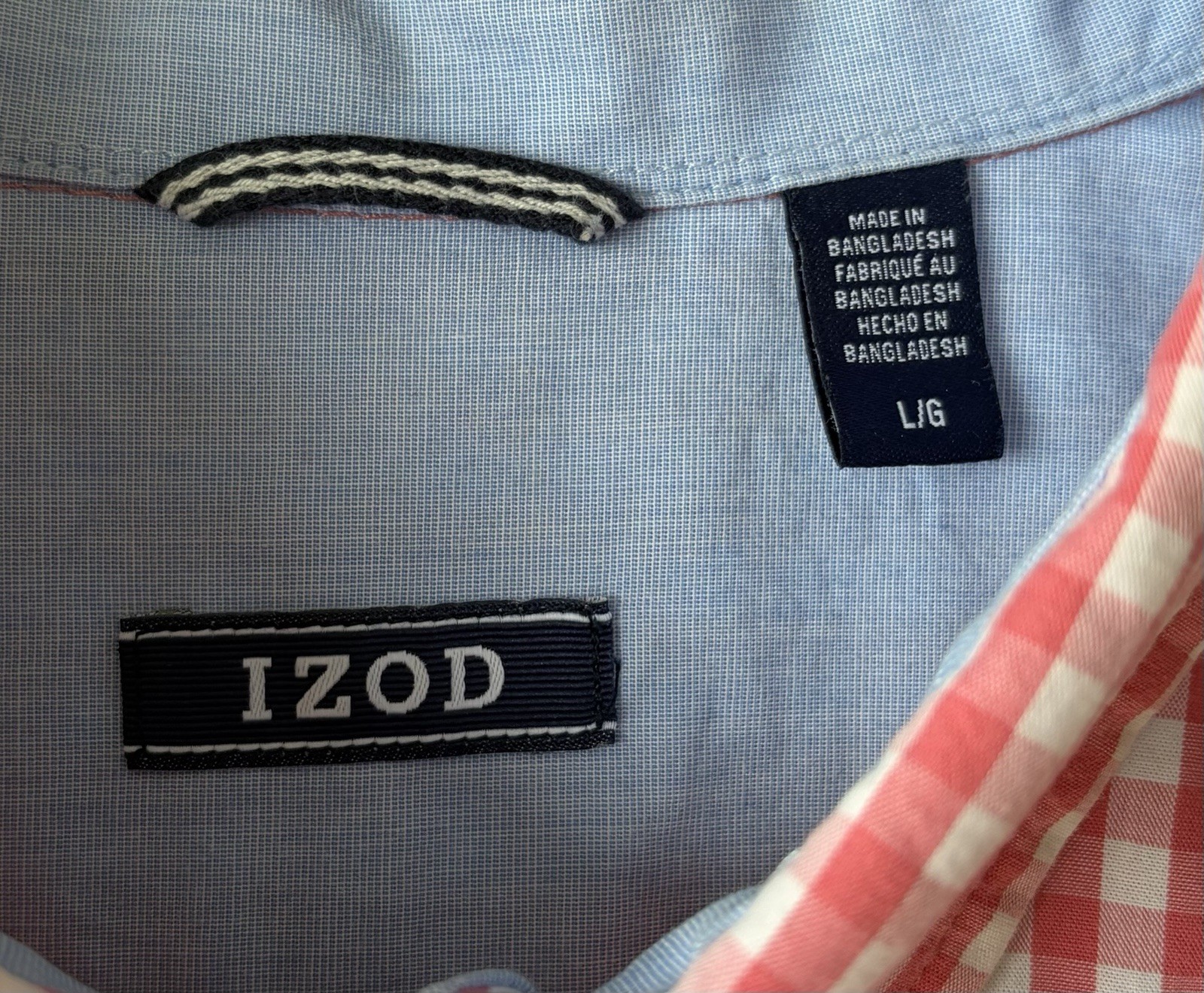Izod Mens Checkered Pink & White Gingham Button Down Shirt Size L NWOT