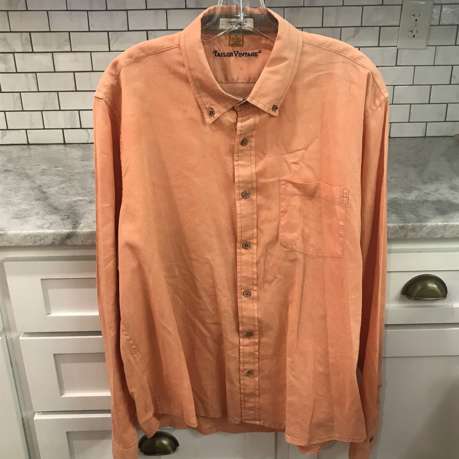 Tailor Vintage Shirt Mens XL Orange Linen Blend Button Down Long Sleeve Classic