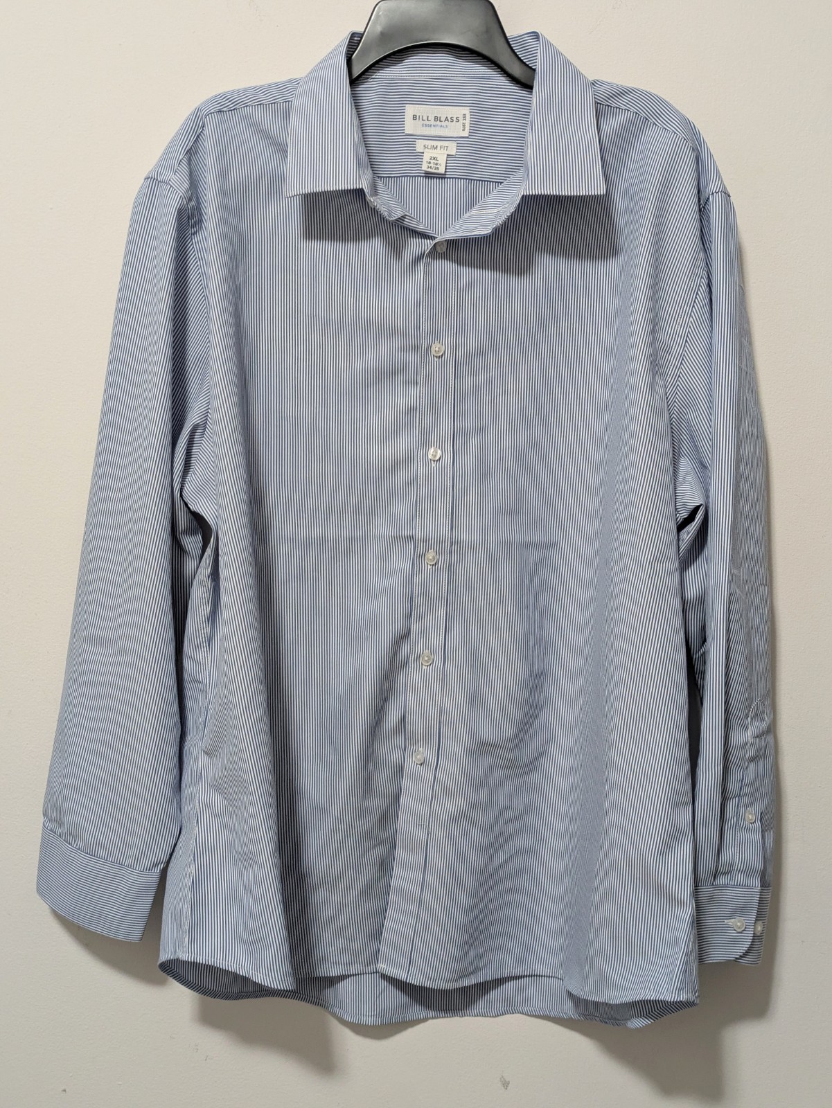 Bill Blass Essentials Striped Shirt Button Front Slim Fit 2XL 18-18 1/2 34-35