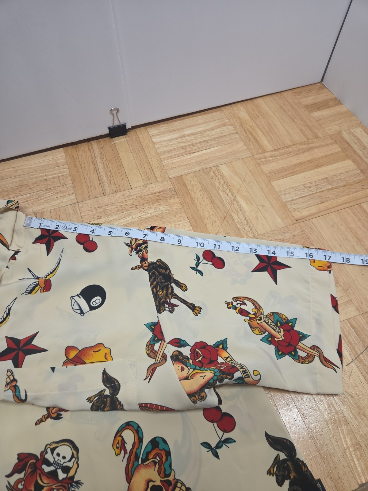 Vtg Dragonfly Clothing Co Tattoo Flash Shirt Medium All Over Print Y2K Rockabill