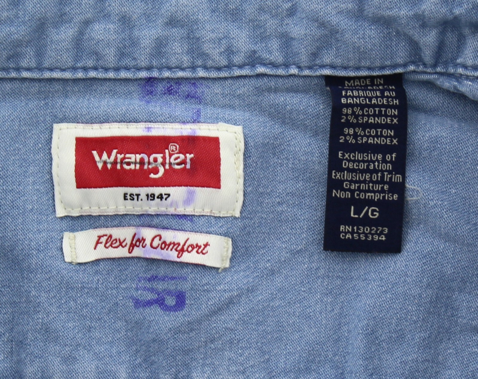 Wrangler Men’s Comfort Flex Shirt Denim Twill Long Sleeve Button Up Regular Fit