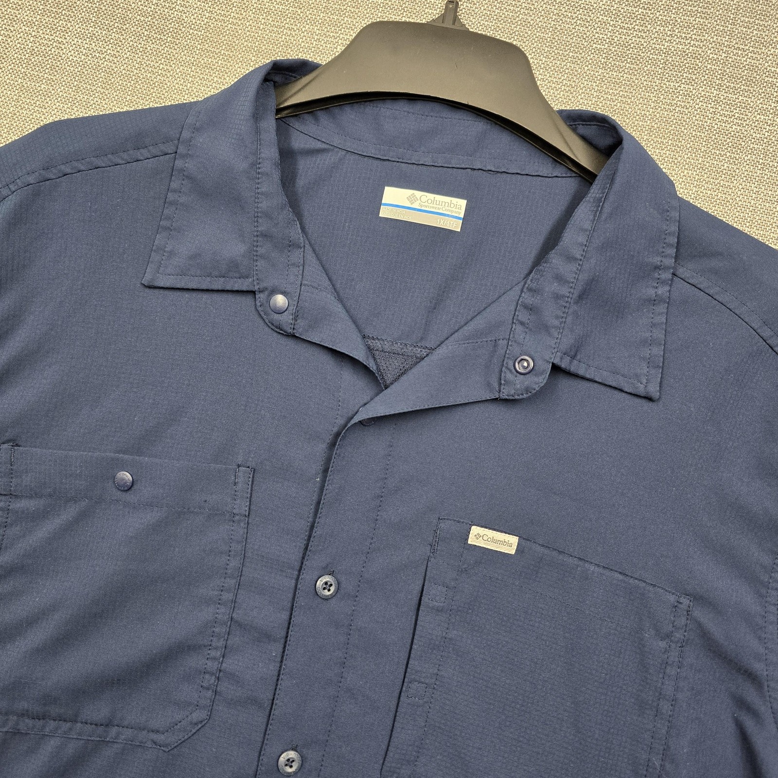 Columbia Shirt Mens 1X Big Blue Short Sleeve Vented Button Up Fishing Outdoor
