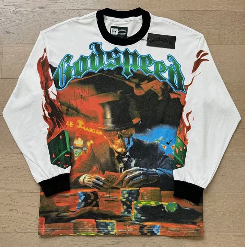 Mens Godspeed Long sleeve Vintage Pure cotton Print Round neck T-shirt 14 styles