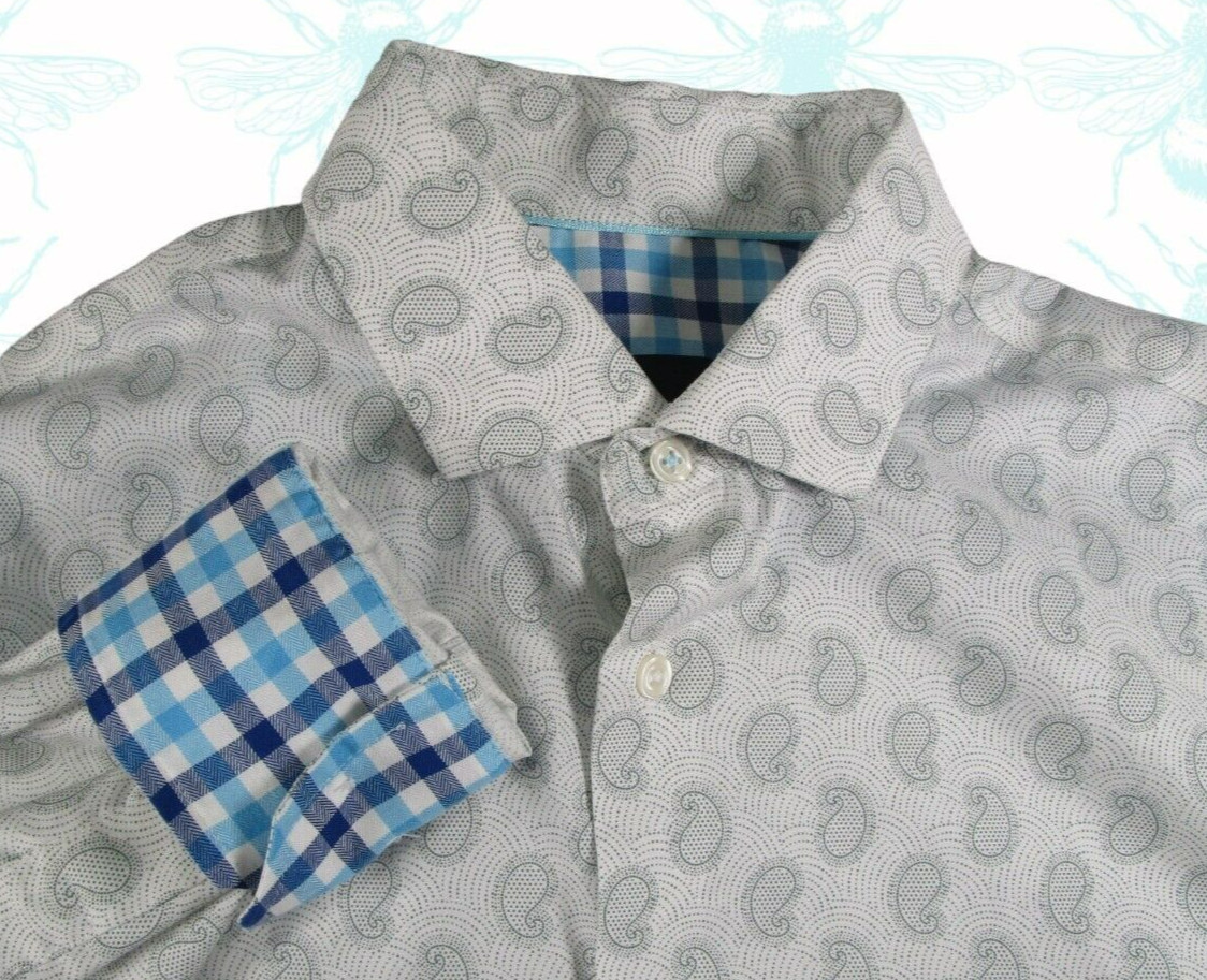 EGARA Men’s Size- M Modern Fit Long Sleeve Flip Cuff Button Up Green Paisley