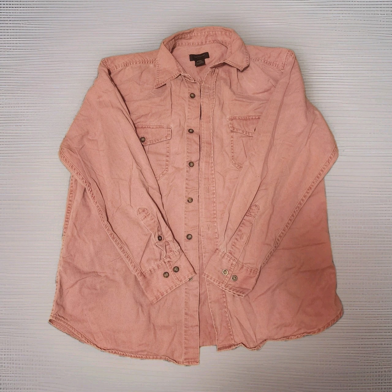 Mens Large Utility Work Shirt Sunwashed Salmon Dusty Pink Cotton Button Down