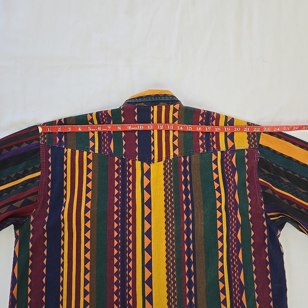 VTG 90s Western Aztec Southwest Canvas Brushpopper Shirt Shelter Island Mens L