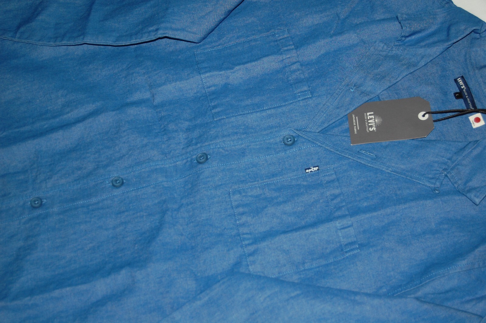 Levis Made and Crafted Men’s Japanese Fabric Two Pocket Camp Blue Shirt Size L